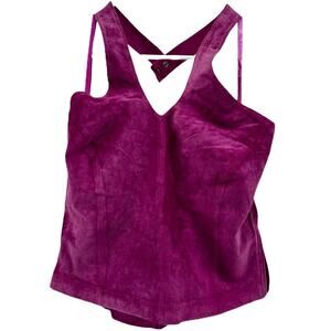 Siena Studio Genuine Leather Suede Top V Neck Halter Backless Y2K Magenta Pink 8